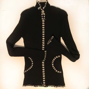 Cache Silk Spandex Sweater Black Size Large